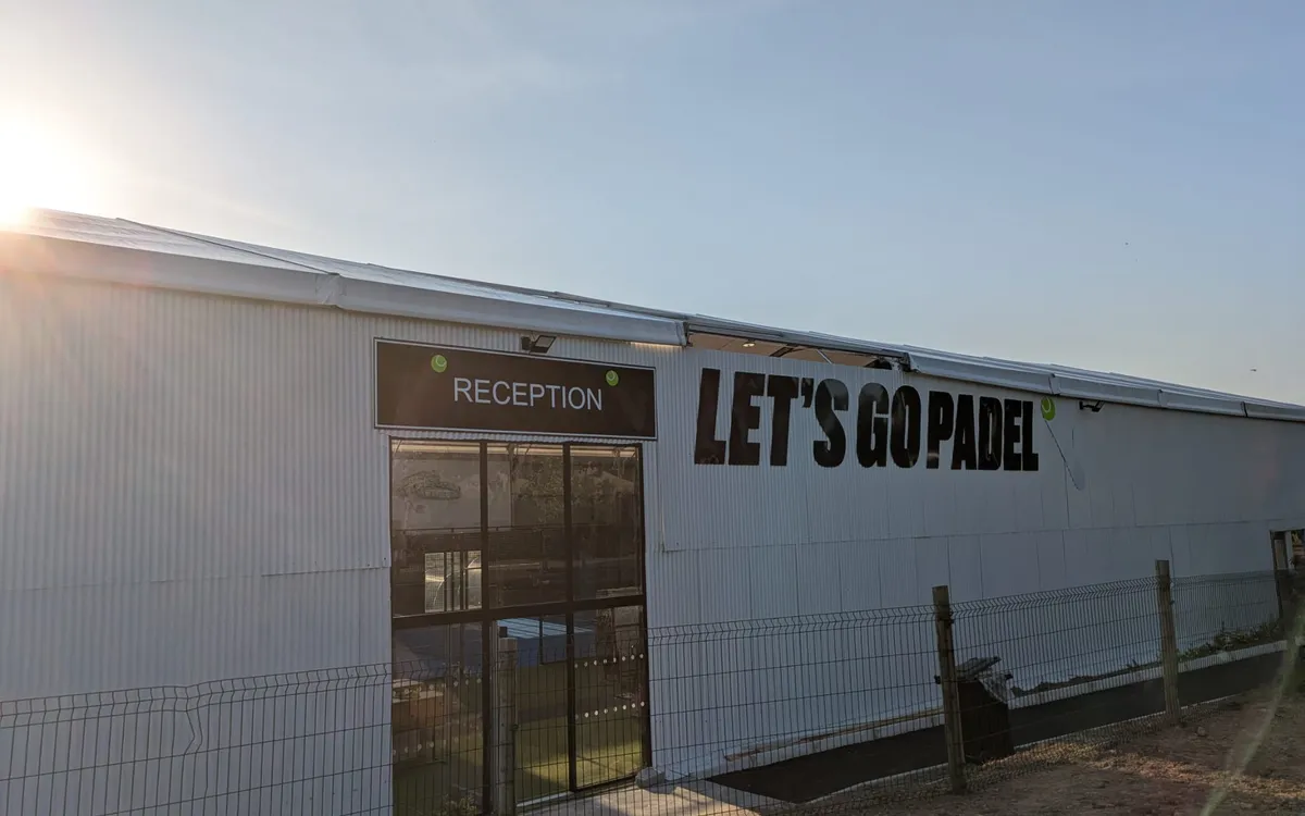 Let's Go Padel building signage and reception sign at the entrance to one of the new venues.